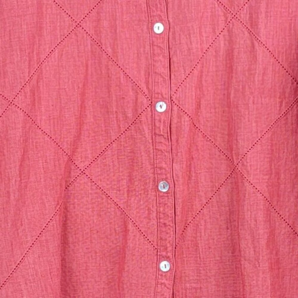 Richard Malcolm 3/4 Sleeve Coral Red 100% Irish Linen Diamond Pattern Blouse - L - Picture 4 of 6